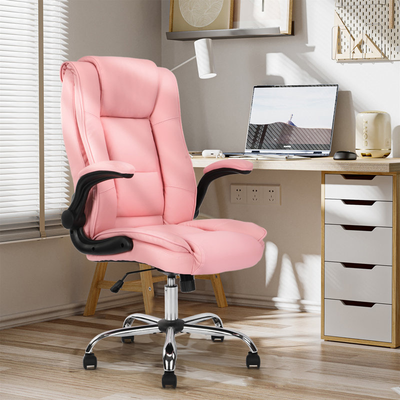 Latitude Run Office Chair Pink Executive Chair PU Leather Home Desk Chair With Flip Up Armrests Wayfair